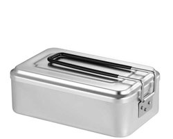 Campinglunchbox - Lunchbox met handvat - Outdoor lunchbox - Bentobox - Met afsluitbaar deksel en opvouwbaar handvat - Geschikt voor kamperen, wandelen, backpacken en vissen - Zilver