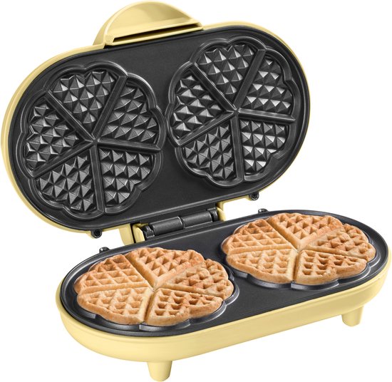 Bestron Wafelijzer - ADWM1000V - 1000W - 10 hartvormige wafels - Anti aanbaklaag - Geel - 5 jaar garantie van Bestron — afbeelding 5
