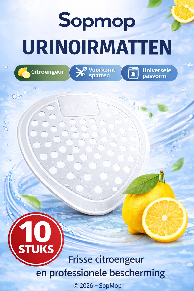 Sopmop Urinoirmatjes Wit – Citroen Geur – 10 Stuks – Anti-Spat Urinoirmatten – Geurverfrisser voor Urinoir