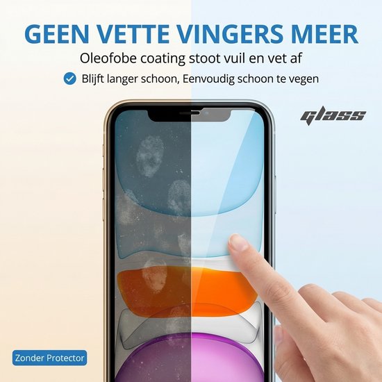 Protecteur d'écran en Glas pour iPhone XR et iPhone 11 - Tempered Glass - Verre de protection trempé - Transparent et résistant aux rayures - Incl. Cadre d'installation - 3 pièces
