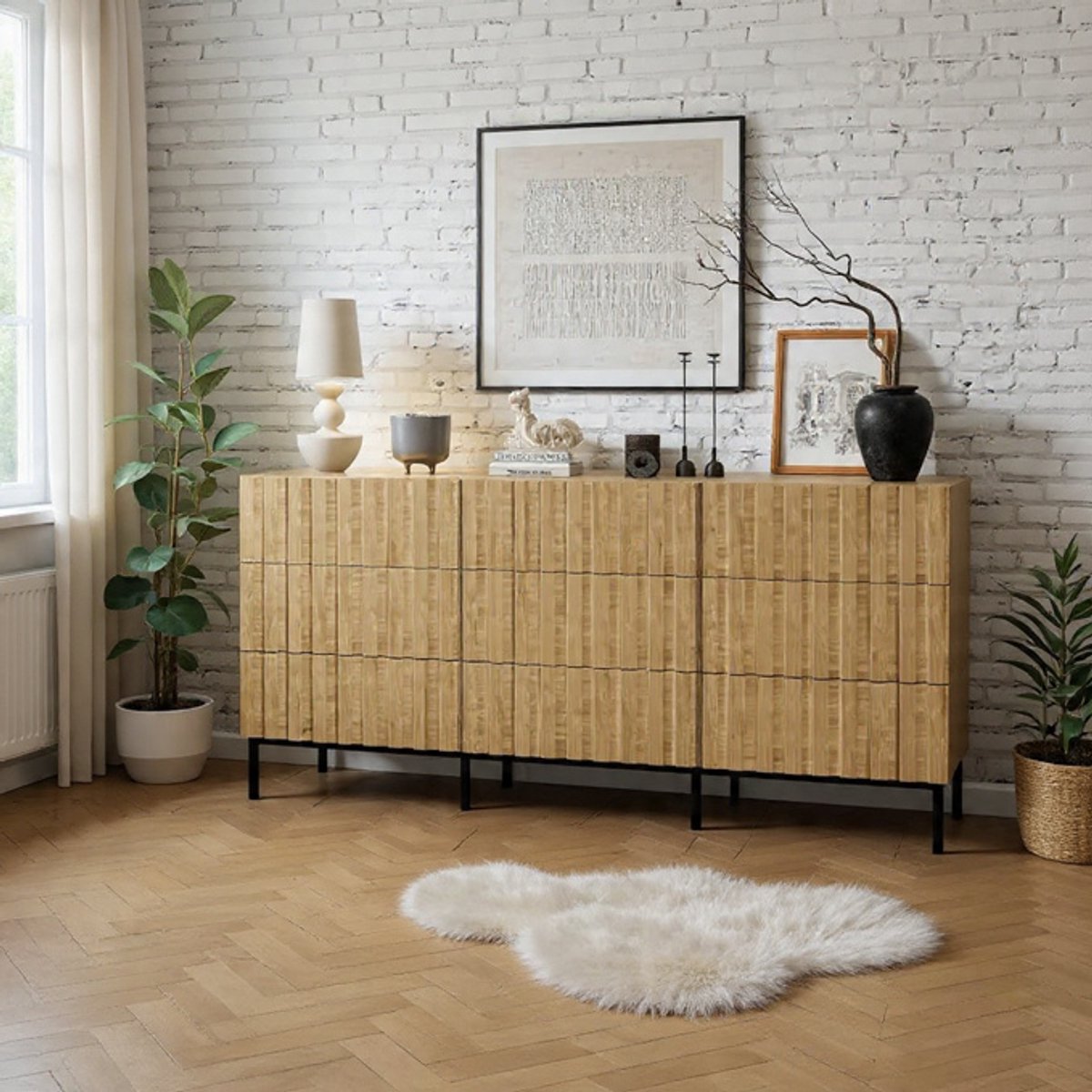 LuxeLine Opbergkast met 9 Laden 150 cm – Modern Dressoir, TV Meubel, Smalle Commode, Buffetkast voor Woonkamer, Slaapkamer en Hal – Houtlook Design – Novihome