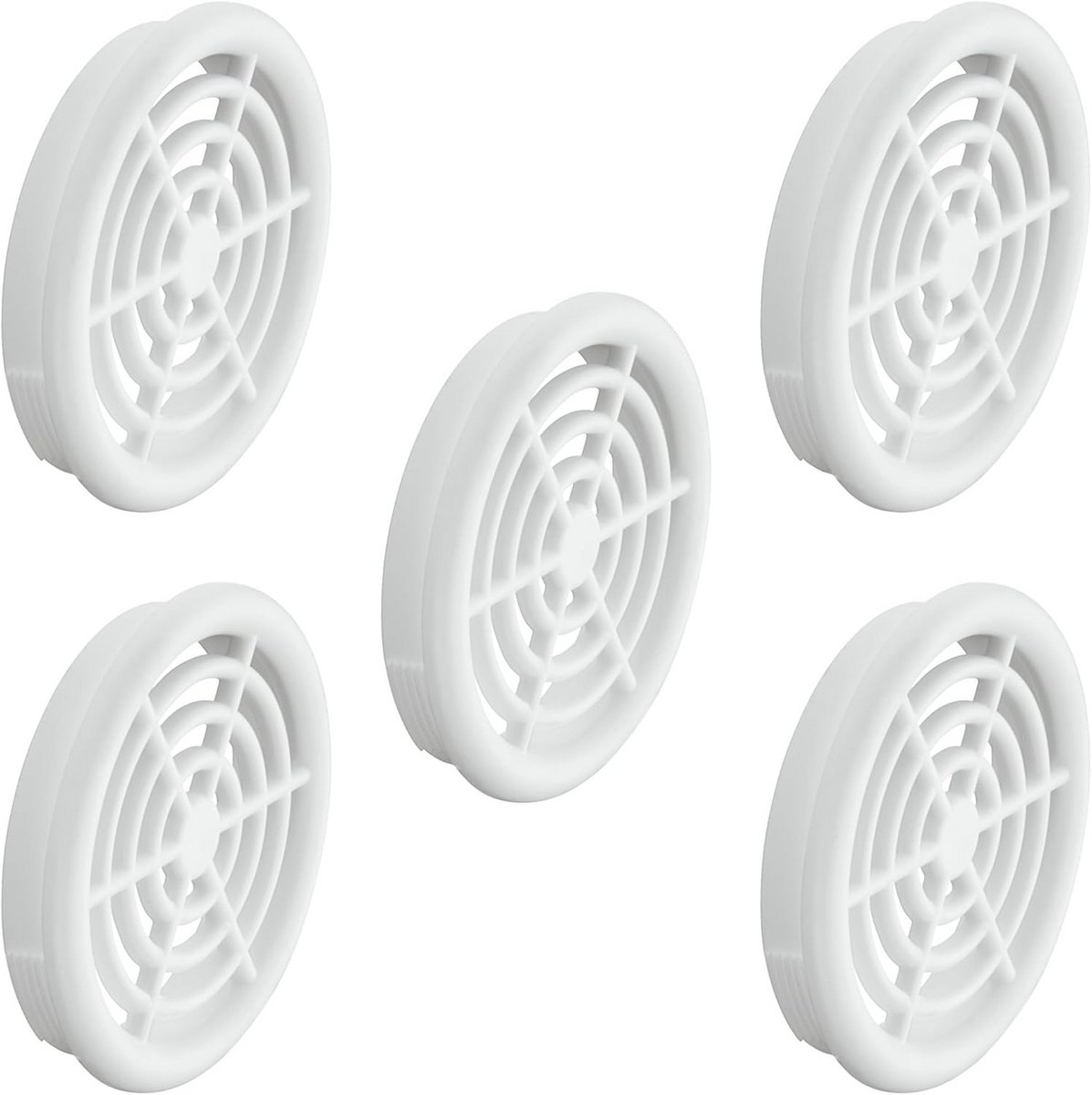 Ventilatierooster Set van 5 - Ronde Buitenroosters voor Luchtcirculatie - Wit - 48 mm