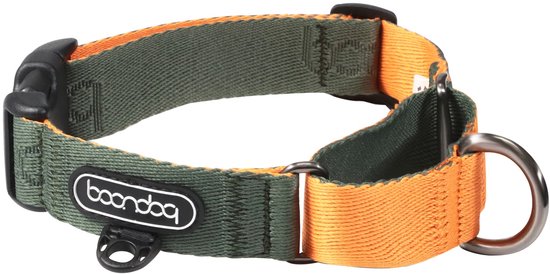 Collier Boondog vert et orange, ouvert avec boucle.