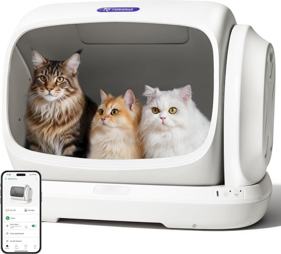 UBPET C42 Automatishe kattebak / Extra grote inhoud van 106 liter（XXXL）,Automatische Kattenbak met App, geurcontrole, gepatenteerd anti-knelontwerp / Slimme bediening ,Geschikt voor huishoudens met meerdere katten