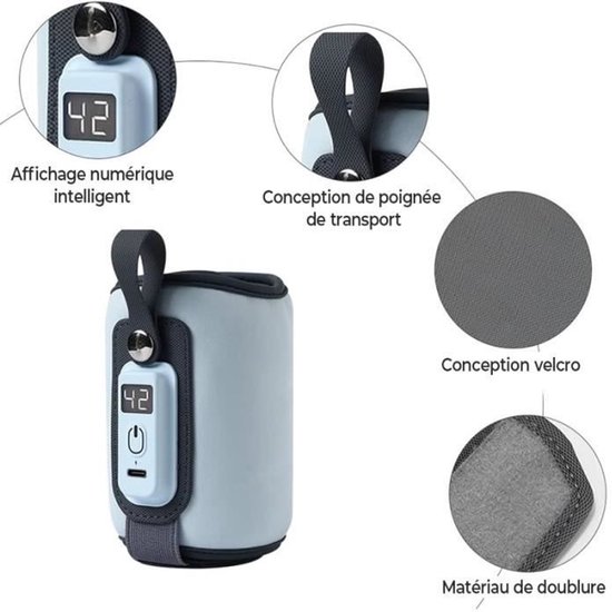 Draagbare babyflesverwarmer - intelligente temperatuurregeling, temperatuurbereik 38-52℃ - blauw — afbeelding 3