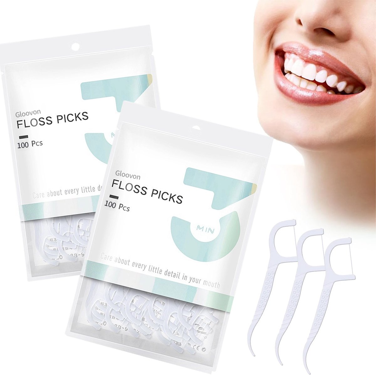 Gloovon® - Tandenstokers - Flosser - Mondverzorging - Voor onderweg - Gezinsverpakking - Set van 2 dozen (100 stuks per doos) – Totaal 200 stuks