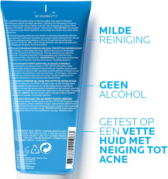 La Roche-Posay Effaclar Zuiverende Reinigingsgel +M - voor een Vette, Onzuivere Huid met Neiging tot Acne - 200ml