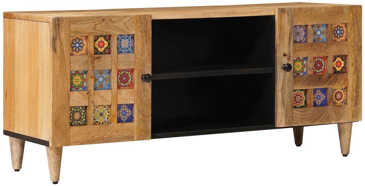 vidaXL - TV - Kast - met - plank - Naturel - 105 - x - 33 - x - 46 - cm - Massief - Mango - Hout