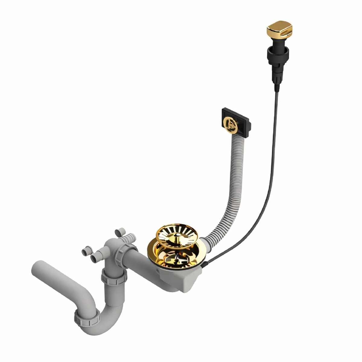 QLS Automatische Sifon 3 1/2 inch afvoer voor enkele spoelbak Goud Roestvrij staal PVC 11429