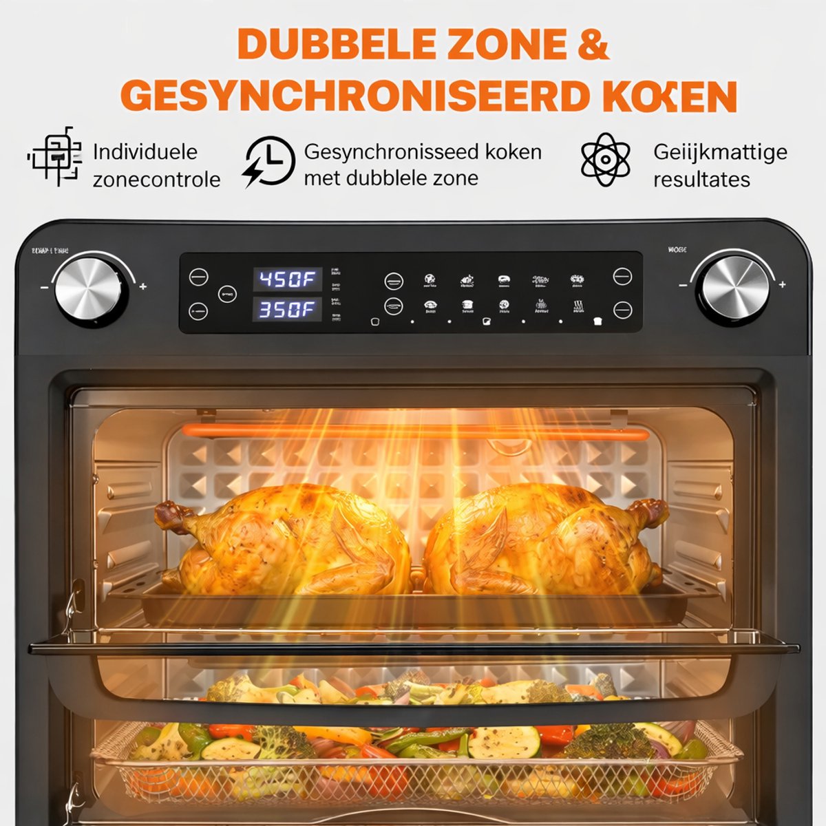 MAGICFOX Elektrische Oven -36L- XXL Airfryer Oven-Dubbele Lade -1800Watt - LED Display- 10 verschillende programma's-Vrijstaande ovens-Zwart — afbeelding 3