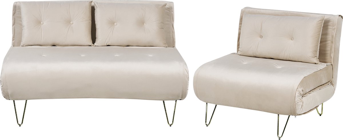 VESTFOLD - Slaapbank set - Lichtbeige - Fluweel