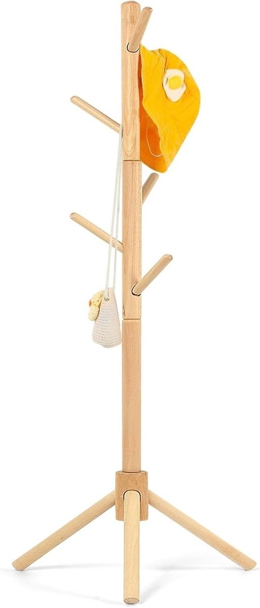 SNJY® Kinderkapstok - Kapstok Kind - Kinderkast - 9 Haken - 3 Verstelbare Hoogtes - Tot Max 162 cm - Beukenhout