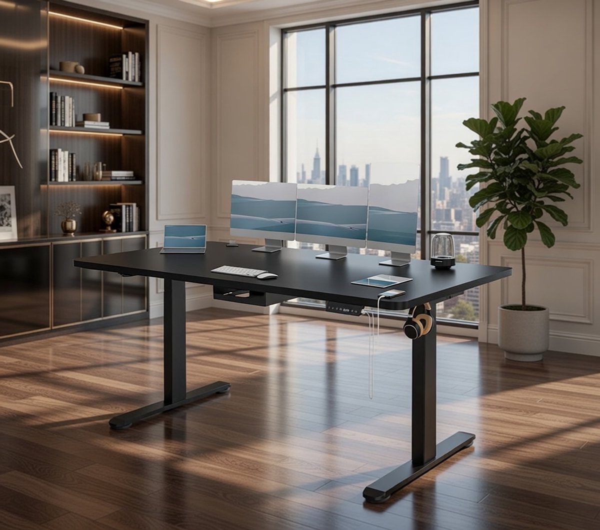 Elektrisch Zit-Sta Bureau 160x80 cm met USB & 3 Geheugenstanden – In Hoogte Verstelbaar Bureau 72-118 cm – Ergonomisch Werkbureau voor Thuiswerkplek & Kantoor – Zwart – NoviHome