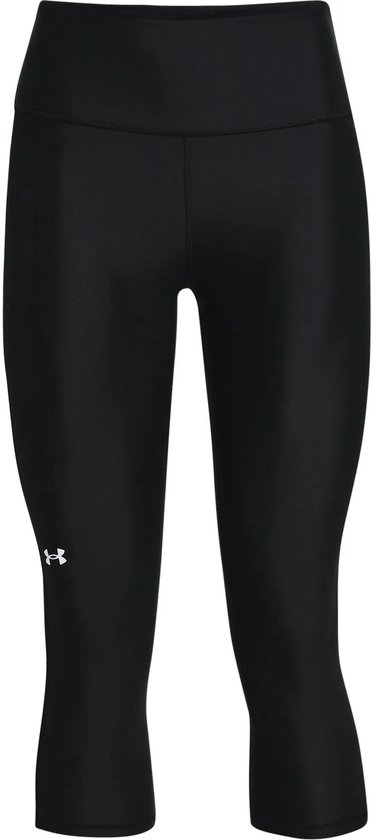 Zwarte Under Armour capri sportbroek voor dames met wit logo.