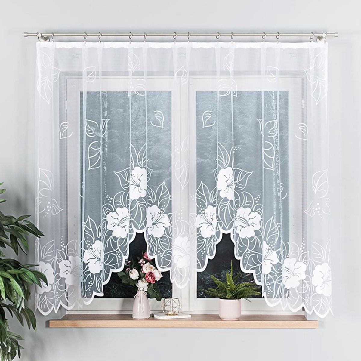 Wisan Stefania jacquardvitrage 300 x 160 cm- Curtains - Jacquardgordijnen- wit -bloemenmotief- 300 x 160 cm