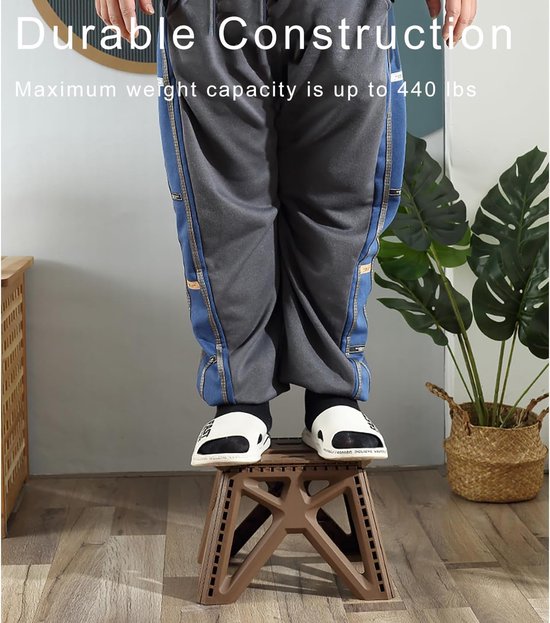 Opvouwbare Trapkruk 9" - Anti-Slip - Draagt 440 lbs - Ruimtebesparend - voor Keuken, Badkamer & Kamperen (Bruin) — afbeelding 4