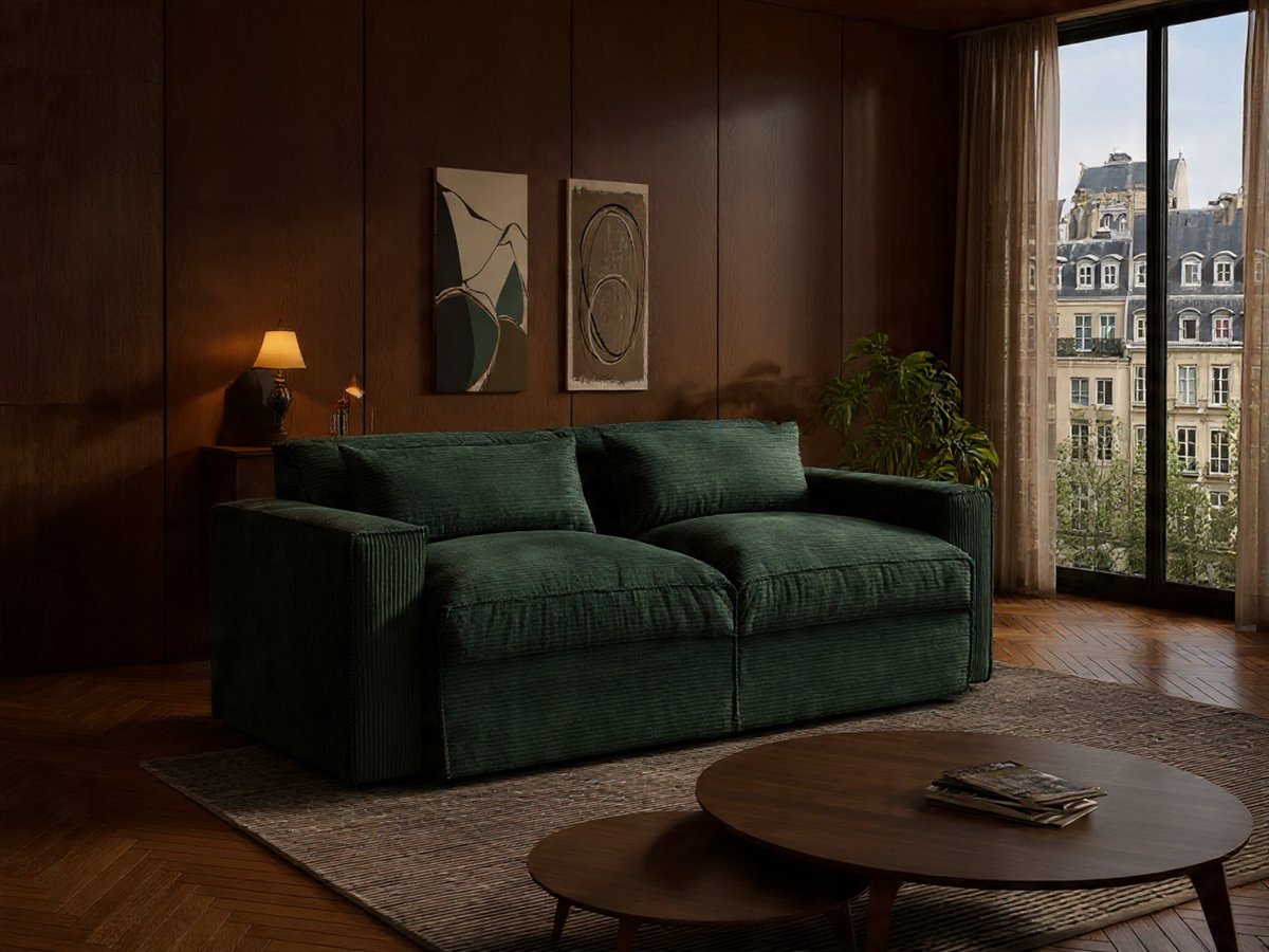 Luxe 3-Zits Bank – Groen Fluweel Design Bank met Afneembare Hoes, Inclusief Sierkussens, Nosag Veren, 360 kg Draagkracht – Moderne Woonkamer Bank Sofa –Novihome