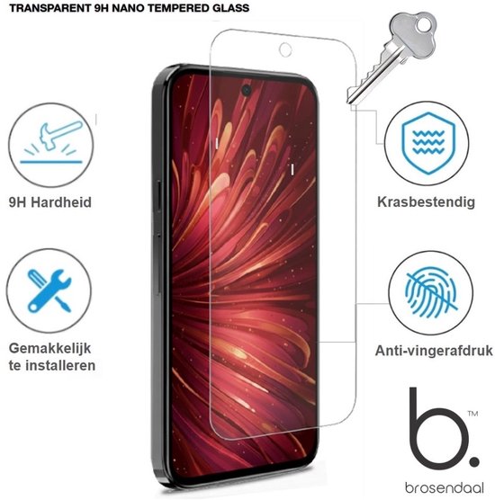 Transparante 9H nano screenprotector met krasbestendige en anti-vingerafdruk eigenschappen.