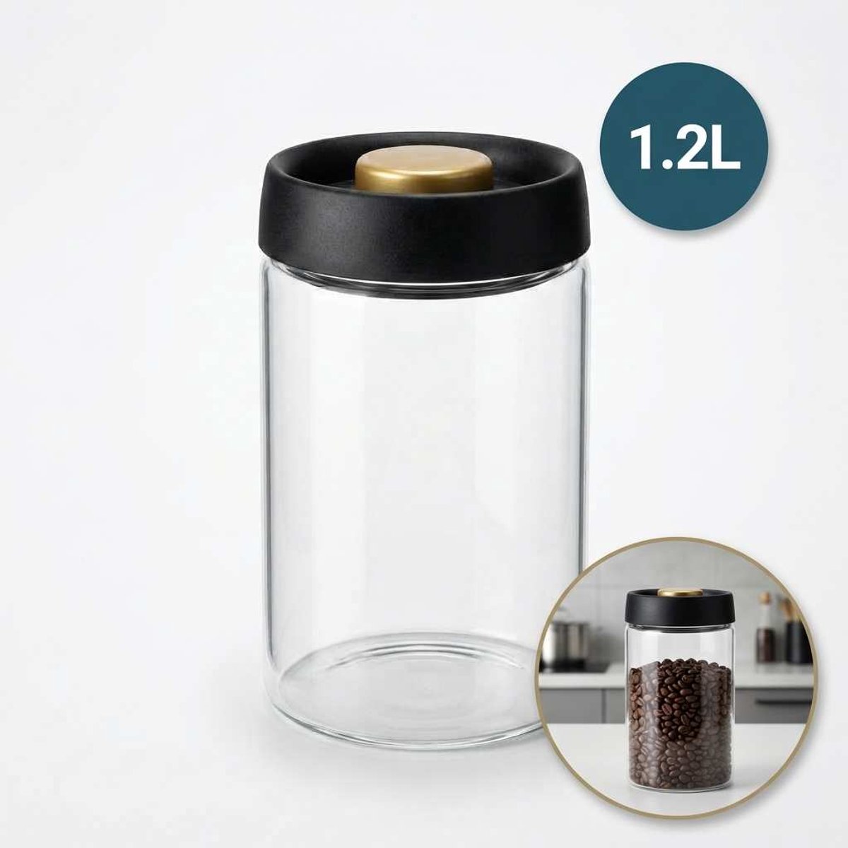 DIVERZA Vacuüm Voorraadpot 1.2 l – Glazen Bewaarpot met Vacuümpomp – Luchtdichte Pot voor Koffie Bonen, Rijst en Pasta