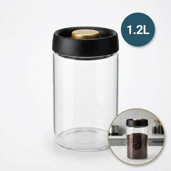 Pot de stockage sous vide DIVERZA 1,2 l – Pot de conservation en verre avec pompe à vide – Pot hermétique pour grains de café, riz et pâtes