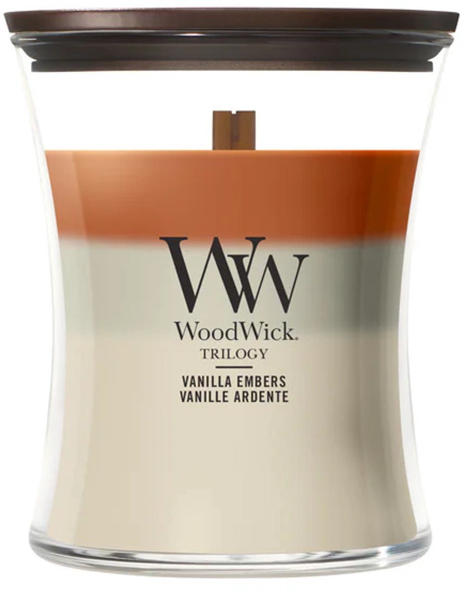 WoodWick Hourglass - Trilogy Vanilla Embers - Medium Geurkaars - 60 branduren