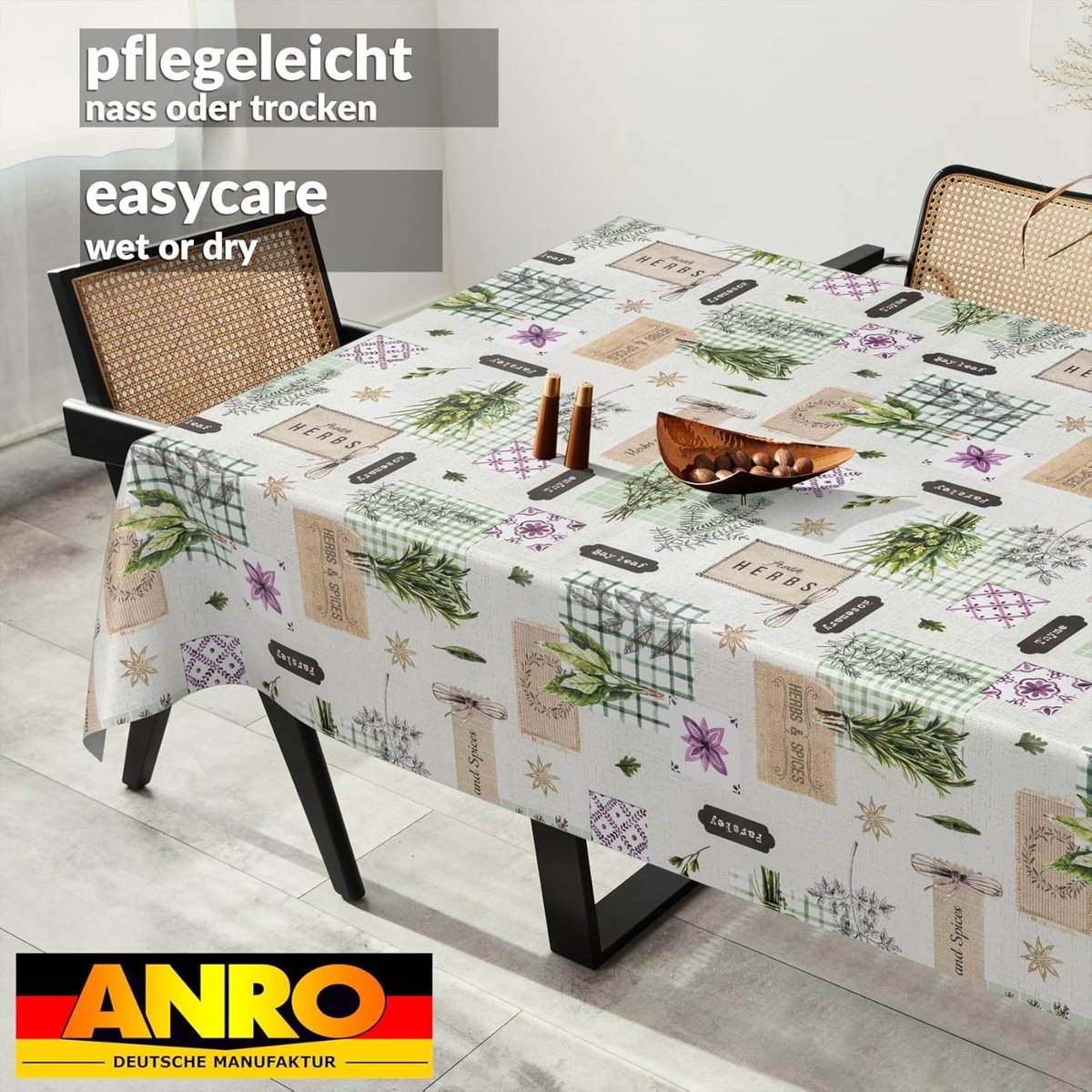 Wasbaar en Waterafstotend Tafelkleed met Kruidenprint, 300x140 cm