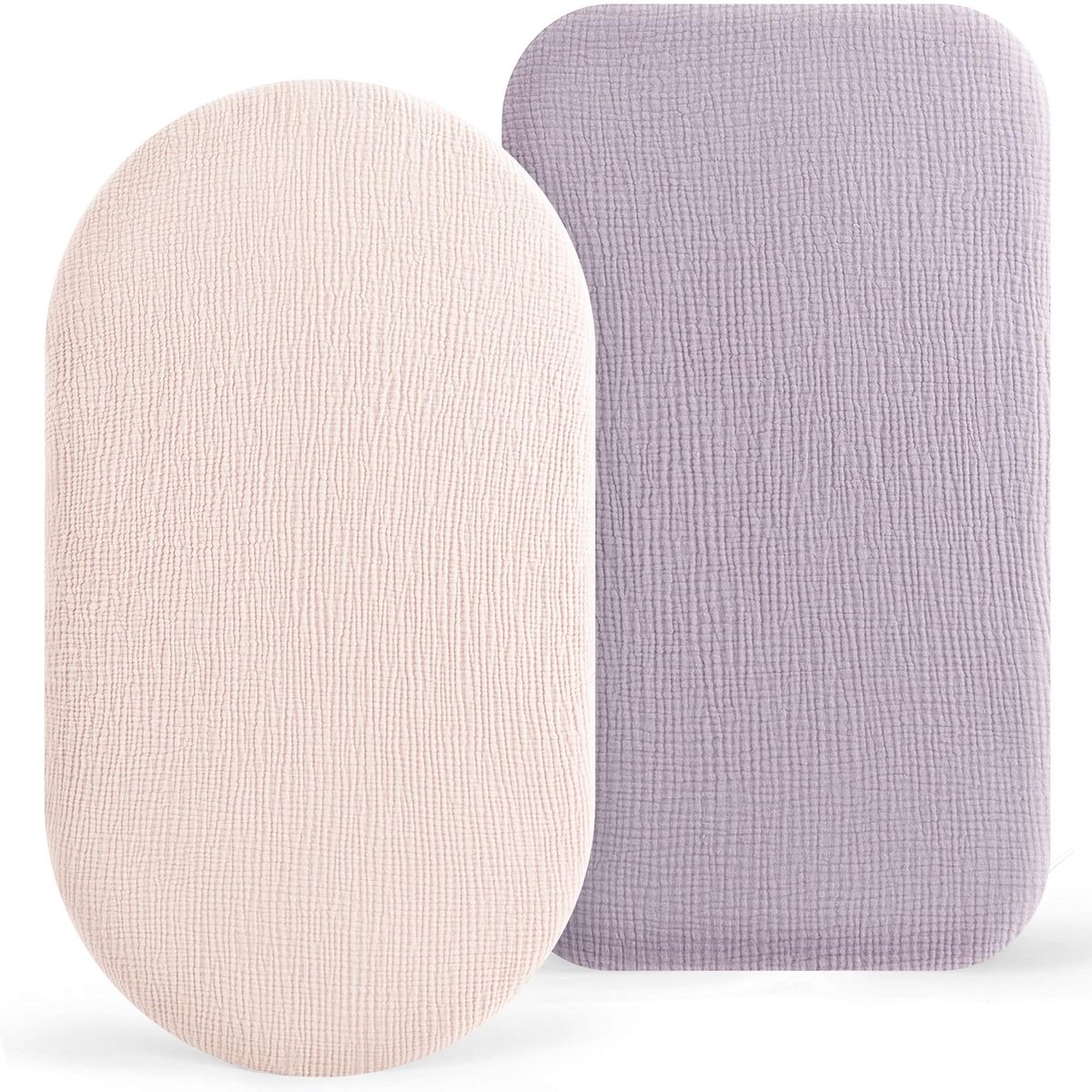Set van 2 co-sleeping lakens voor babybedje, 100% katoenen mousseline lakens voor kinderwagen, reisbedje en wiegje,1. Boterroze + paars,135*71cm
