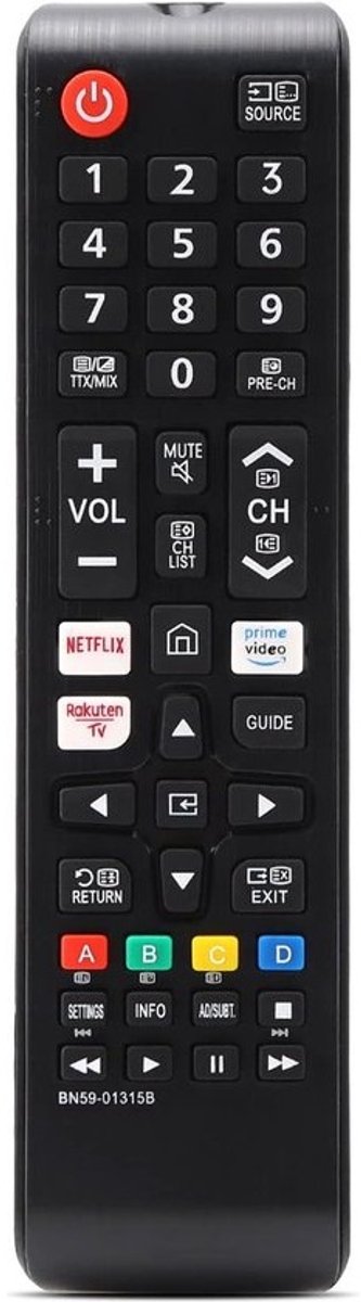 Afstandsbediening voor Samsung Smart TV – Vervanging BN59-01315B – Geschikt voor 4K UHD / QLED / LED / HDTV – Met Netflix, Prime Video & Rakuten Sneltoetsen