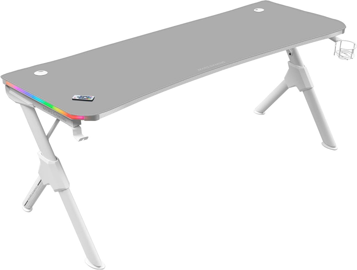 Ergonomische RGB Gaming Desk XL met Headset- en Bekerhouder, Wit