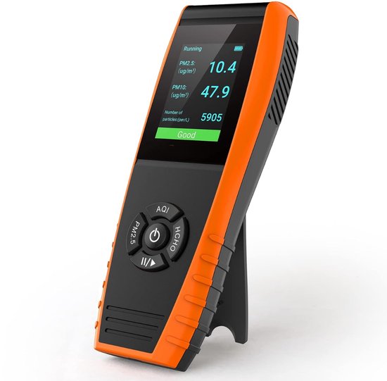 White-Label® Fijnstofmeter - Luchtkwaliteitsmeter Voor Binnen - Co2 Meter - Zwart met Oranje