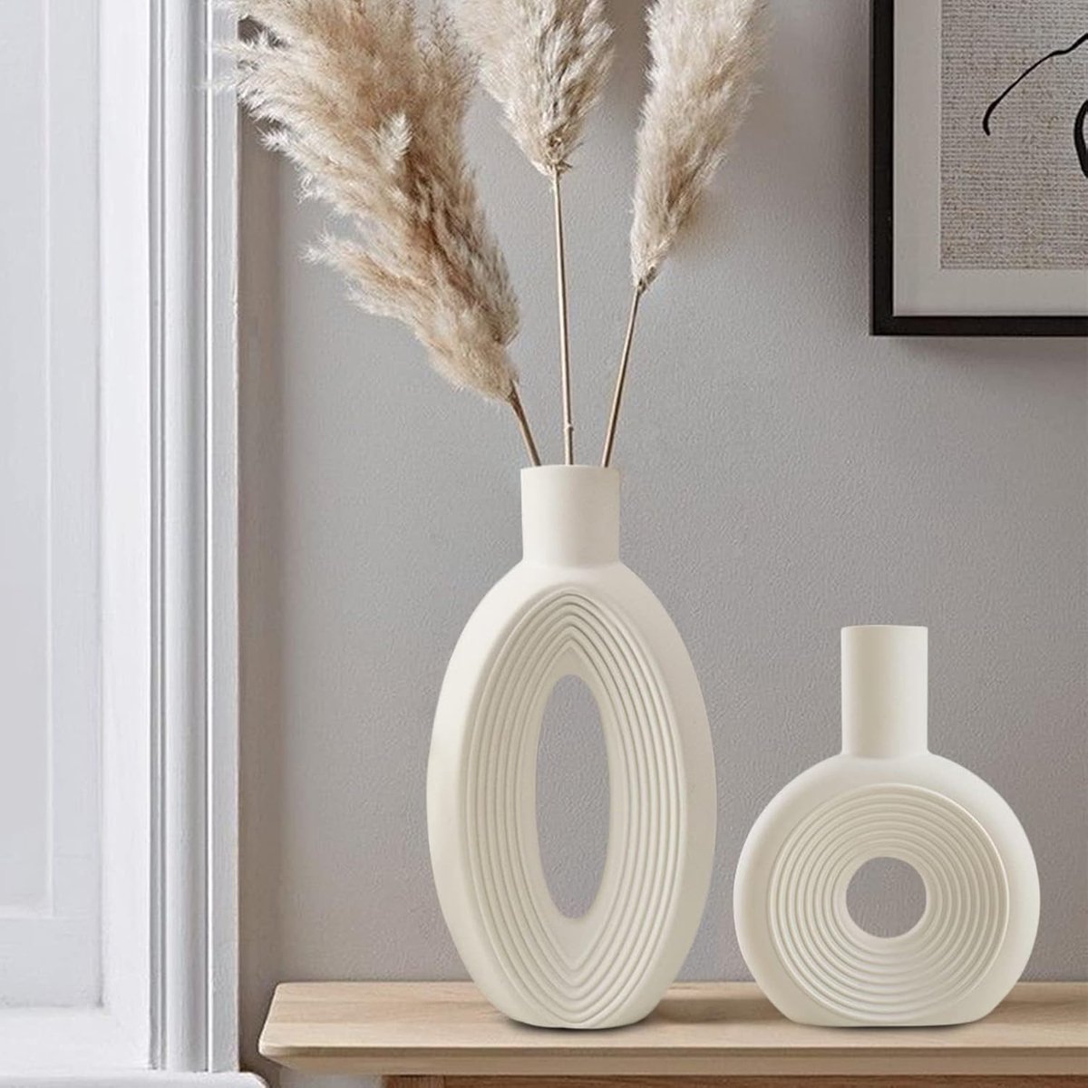 Set van 2 Witte Keramische Vazen - Minimalistisch & Scandinavisch Woondecoratie