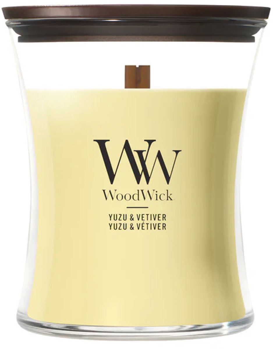 WoodWick Hourglass - Yuzu Vetiver - Medium Geurkaars - 60 branduren Geel