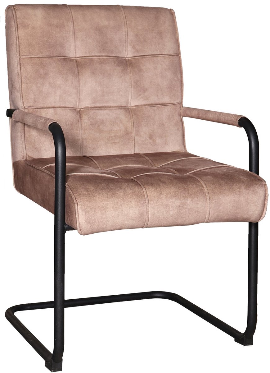 Lizzely Garden & Living Eetkamerstoel met armleuning Indy beige velvet eetstoel zetel