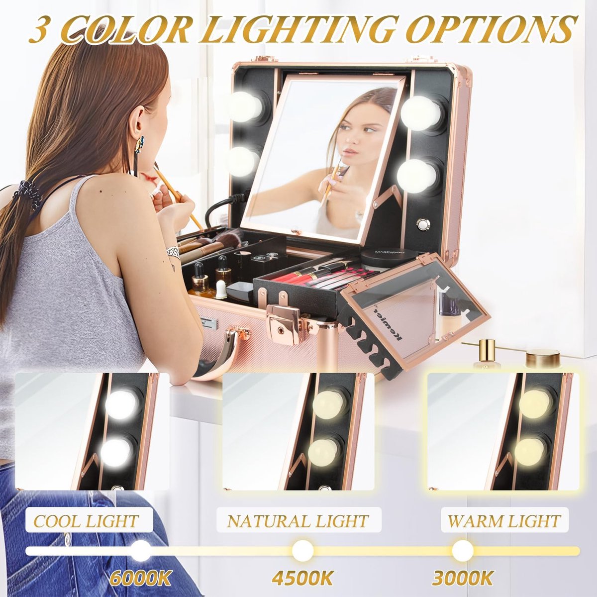 Professionele Make-up Koffer met Verlichting en Spiegel en Verdelers