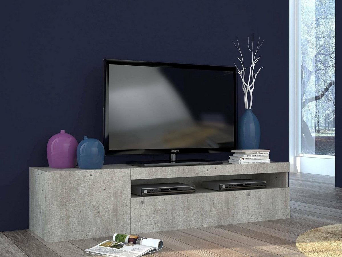 TV Meubel Betonlook 150 cm - Zwevend of Staand Woonkamermeubel met 2 Deuren