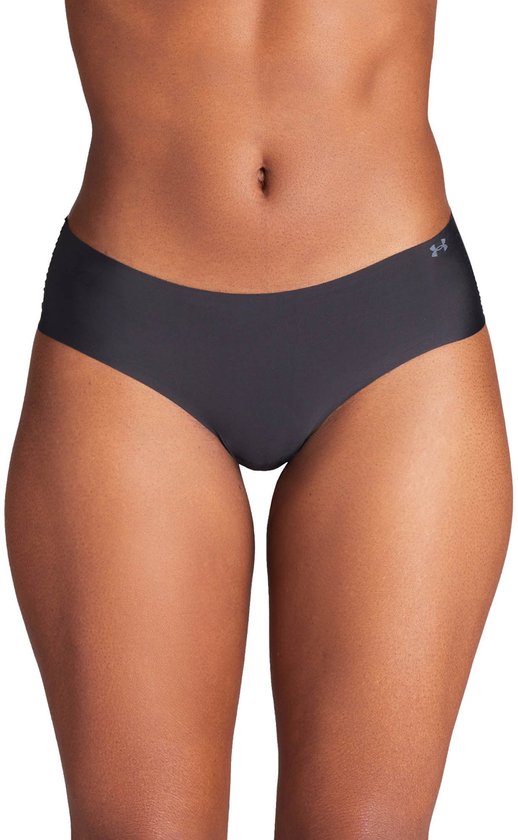 Zwart Under Armour hipster broekje aan de voorkant, met logo.