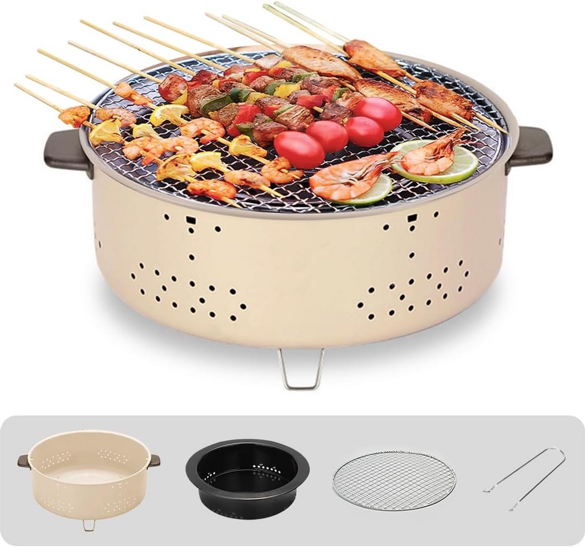 Draagbare Houtskool BBQ Barbecue Grill voor Buiten, Camping en Tafelgebruik