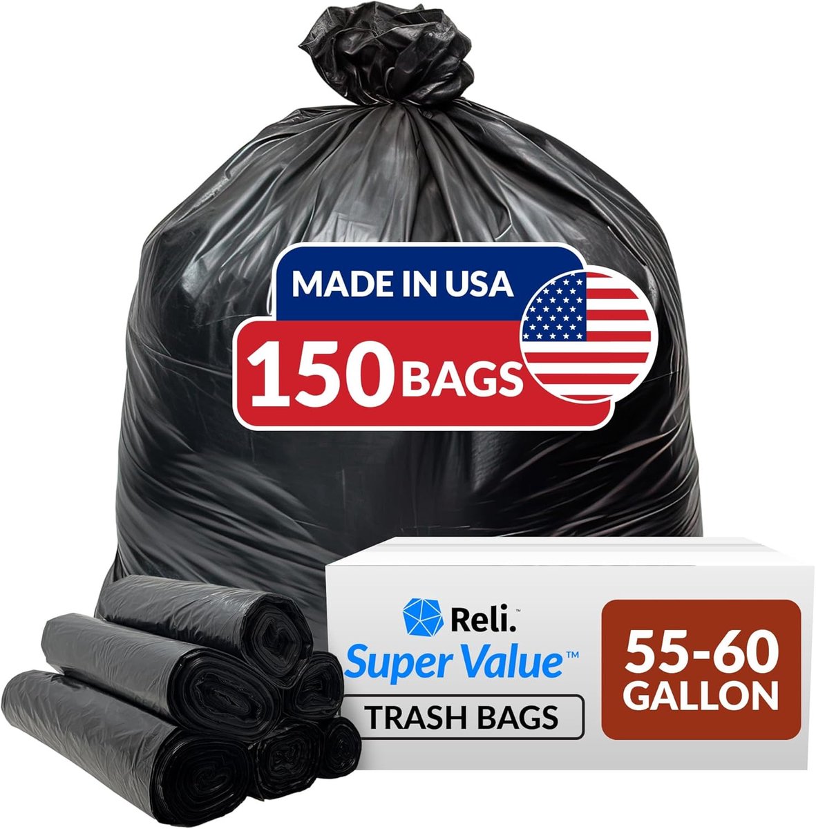 Extra Sterke Vuilniszakken 55-60 Gallon (150 Stuks) - Zwarte Afvalzakken voor Grote Containers