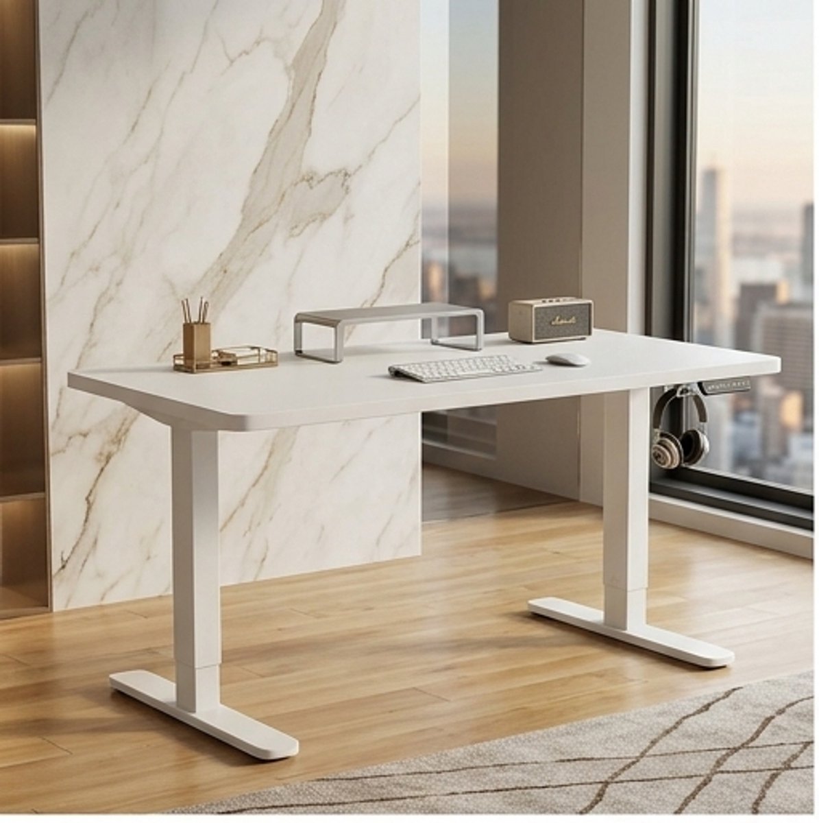ErgoDesk Pro Elektrisch In Hoogte Verstelbaar Bureau 120x60 cm – Sta Bureau voor Thuis & Kantoor – Elektrisch Verstelbare Computertafel met USB Oplaadpoort – Wit – Gezond & Ergonomisch – A-Furniture