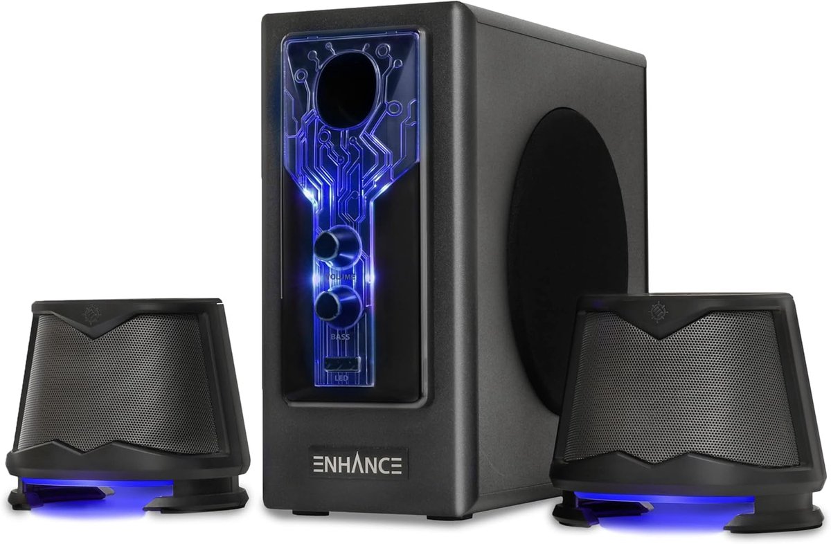2.1 Computerluidsprekersysteem met Subwoofer en Blauwe LED-Verlichting voor PC en Laptop