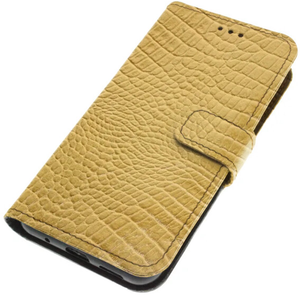 Echt leer hoesje geschikt voor Samsung Galaxy S26 Robuust kalfsleer – croco reliëf warm camel