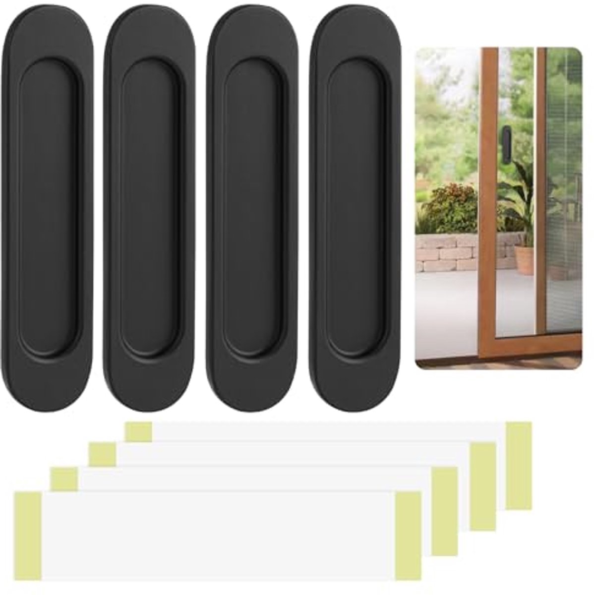 Ultiluxe® Schuifdeurgrepen - 4 Stuks - Ovale Inbouwgrepen - Zelfklevende Deurgrepen - 148 mm - Meubelgrepen - Zonder Boren - Aluminium - Zwart
