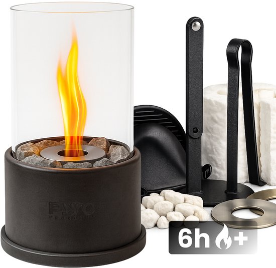 PyroProducts Tafelhaard Steen - Brandduur tot 6 uur - Sfeerhaard Bio Ethanol - Incl. Accessoires - Binnen en Buiten - Antraciet