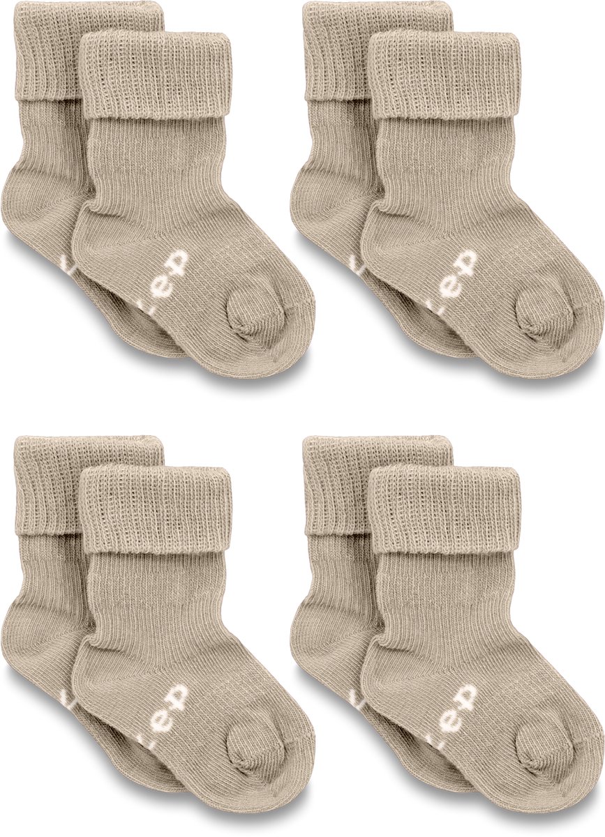 KipKep Blijf-Sokjes 4 paar - maat: 6-12 maanden - Cookie - Beige - Bio-katoen - Voordeelpak - baby sokjes
