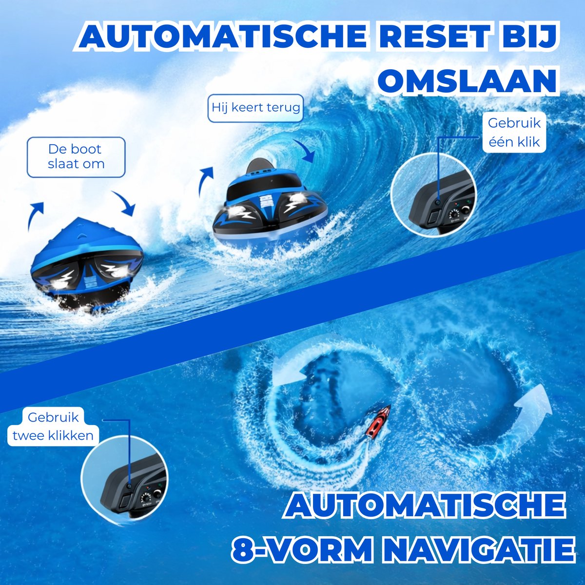 Pumpify Bestuurbare Boot – Waterspeelgoed – RC Boot – Snelheid Tot 25 km/h – 150m Bereik – Speelgoed Boot – Speedboot – Afstandsbestuurbare Boot - Speelgoed – 5 jaar – 6 jaar – 7 jaar – 8 jaar – 9 jaar – 10 jaar – Blauw — afbeelding 2