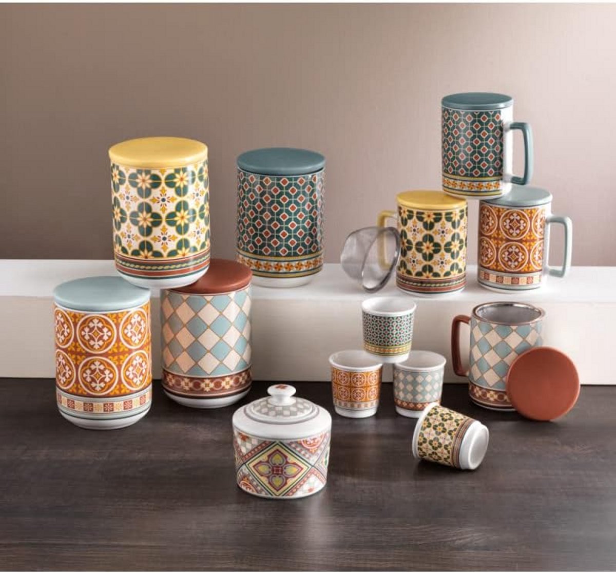 Decoratieve Opbergpot met Tegelpatroon - Keramiek Opslagbus voor Keuken of Huis