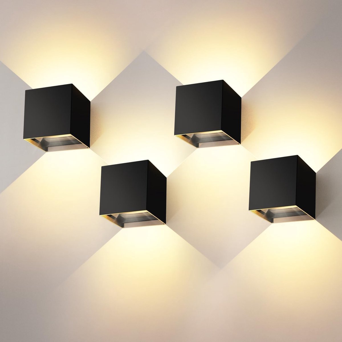 Moderne Cube LED Wandlamp 12W Warm Wit IP65 Waterdicht Aluminium Verstelbaar Zwart