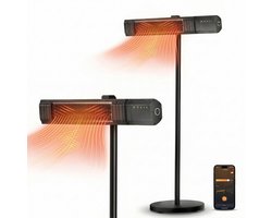 Komodo Fumi Infrarood Terrasverwarmer met Standaard – 2500W – IP65 Waterdicht – 10 Warmtestanden – WiFi via Tuya App – Afstandsbediening – Zwart