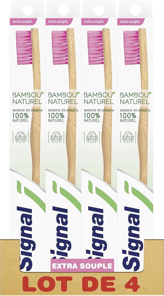 Set van 4 Bamboe Tandenborstels - Medium, 100% Natuurlijk - Comfortabel en Grondig Reinigen