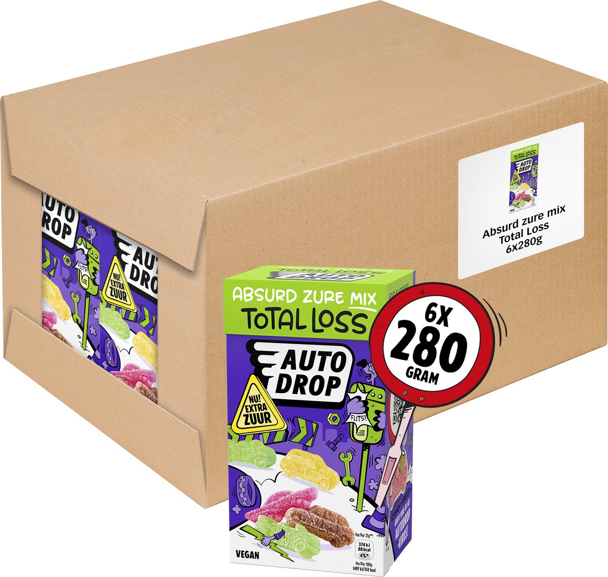 Autodrop - Snoep - Total Loss Absurd Zure Mix - 6 doosjes - 280 gram